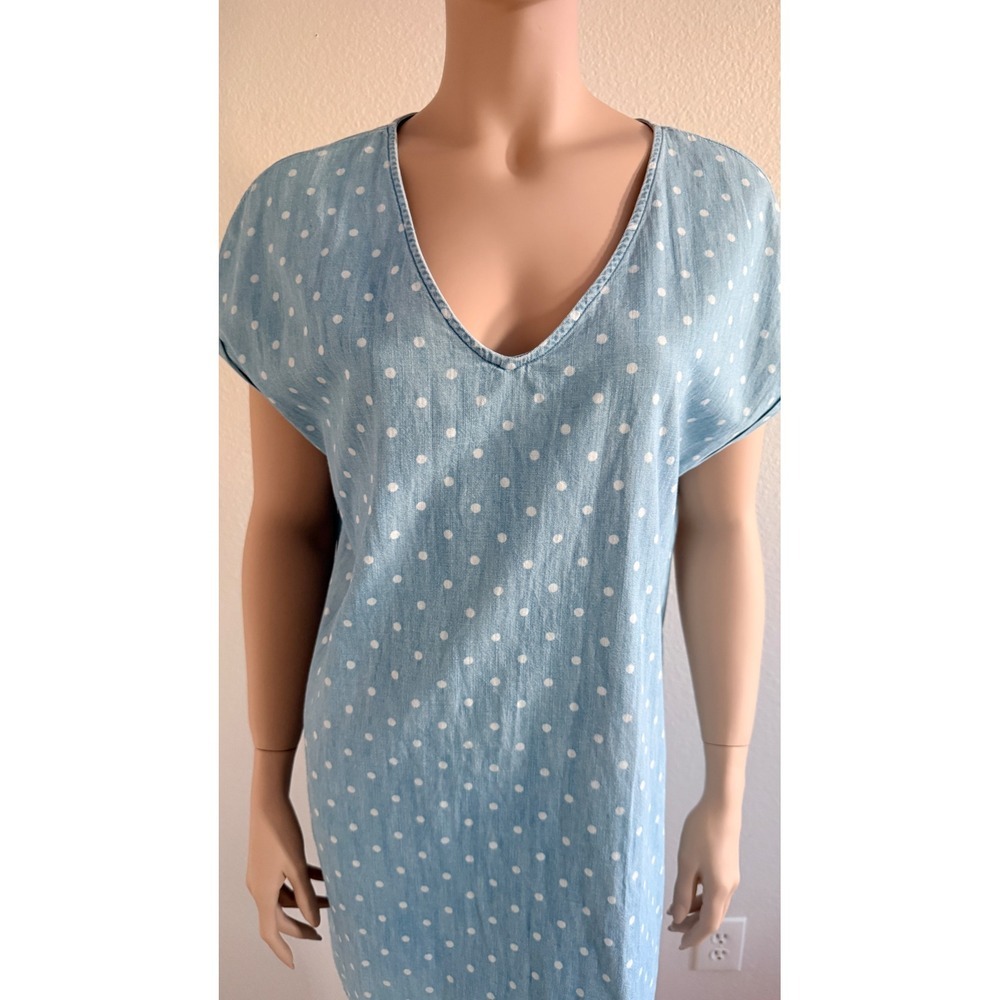 Old Navy Blue Polka Dot Chambray Button Back Shift Dress Pockets Sz L - Picture 8 of 14